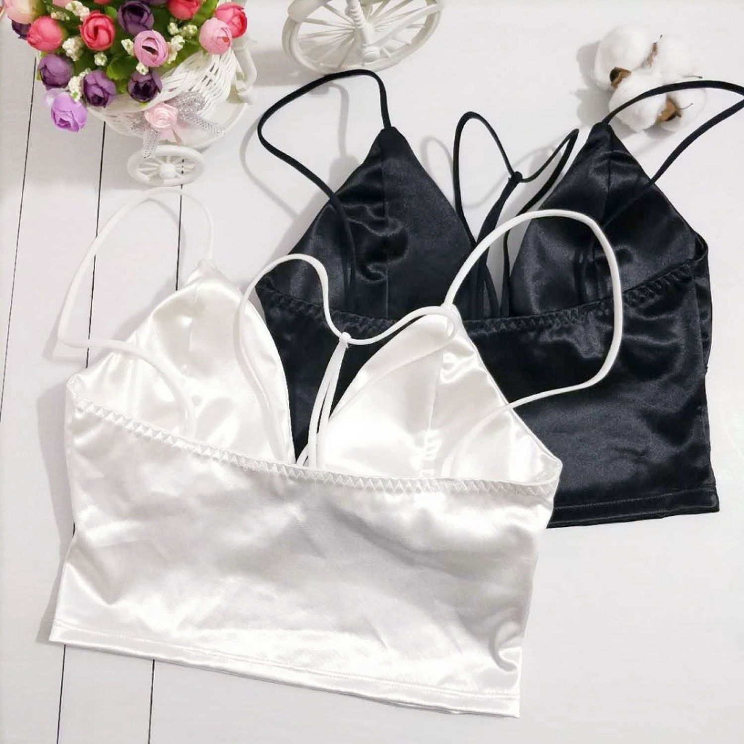 Áo bra satin lụa mềm - áo bra 2 dây PHỐI YẾM phi bóng GIÁ THANH LÝ