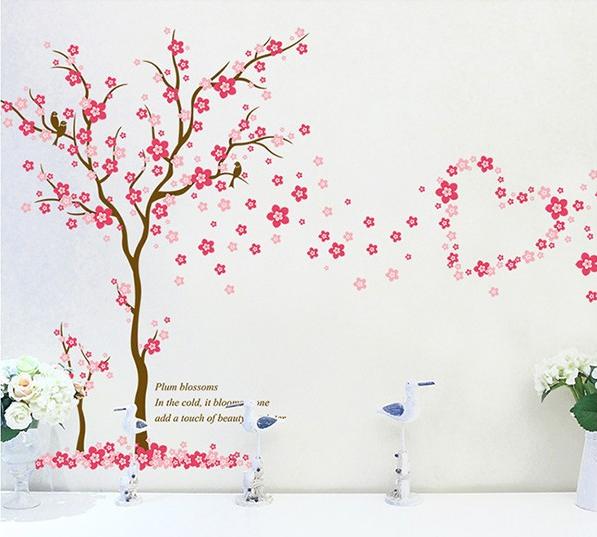 Decal trang trí Cây hoa đào trái tim