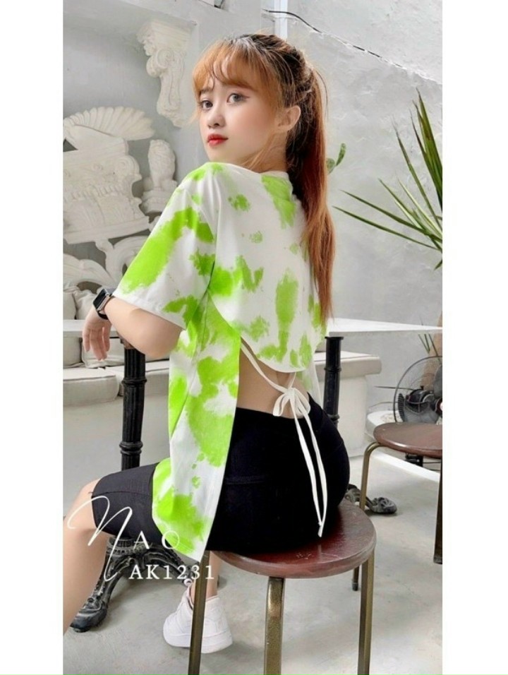 Áo thun loang nhiều màu form rộng cột dây hở lưng kiểu dáng mới hot trend . dt