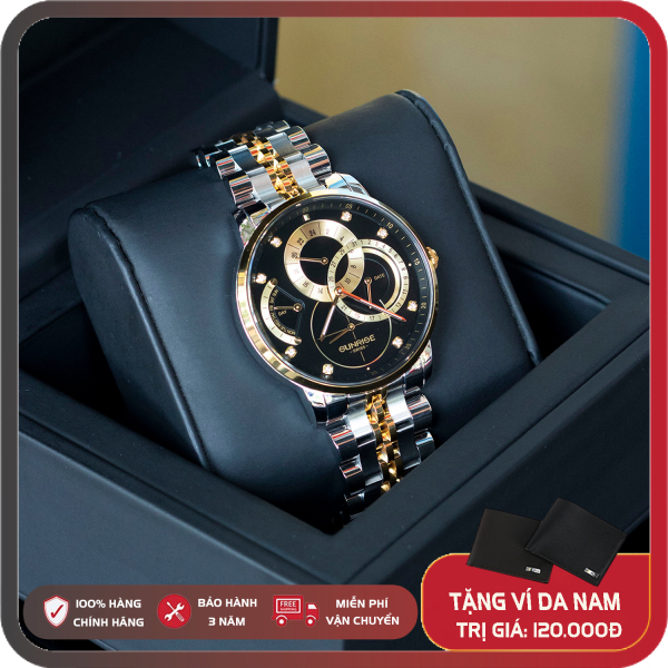Đồng hồ nam dây thép Sunrise 1146SA full box, mặt kính sapphire chống xước , chống nước, thẻ bảo hành hãng 03 năm