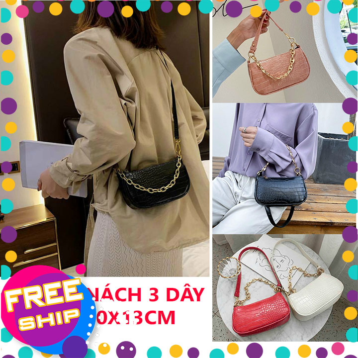 [GIÁ SỐC & VIDEO THẬT] túi kẹp nách nữ vân da cá xấu phối dây xích/Túi kẹp nách mini kiểu dáng mới 3 dây đeo/ Túi kẹp nách/ Túi kẹp nách nữ/ Túi xách kẹp nách M66