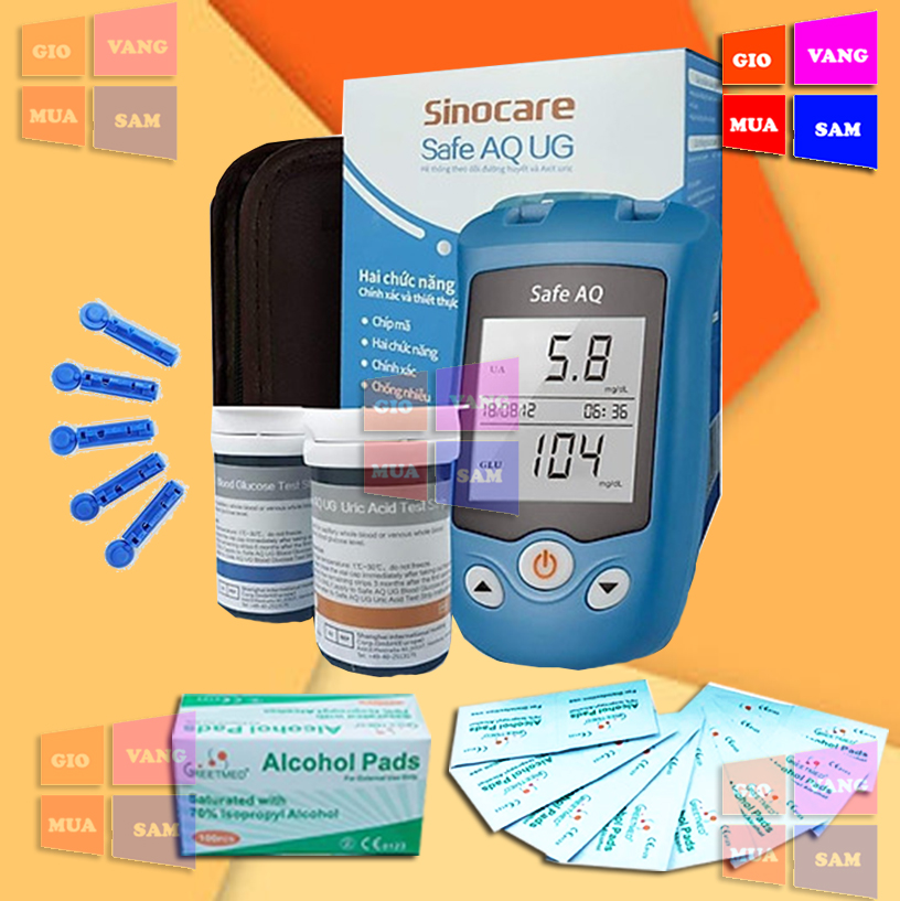 Máy đo đường huyết, Axit Uric 2 trong 1 Sinocare Safe AQ UG Tặng kèm 10
