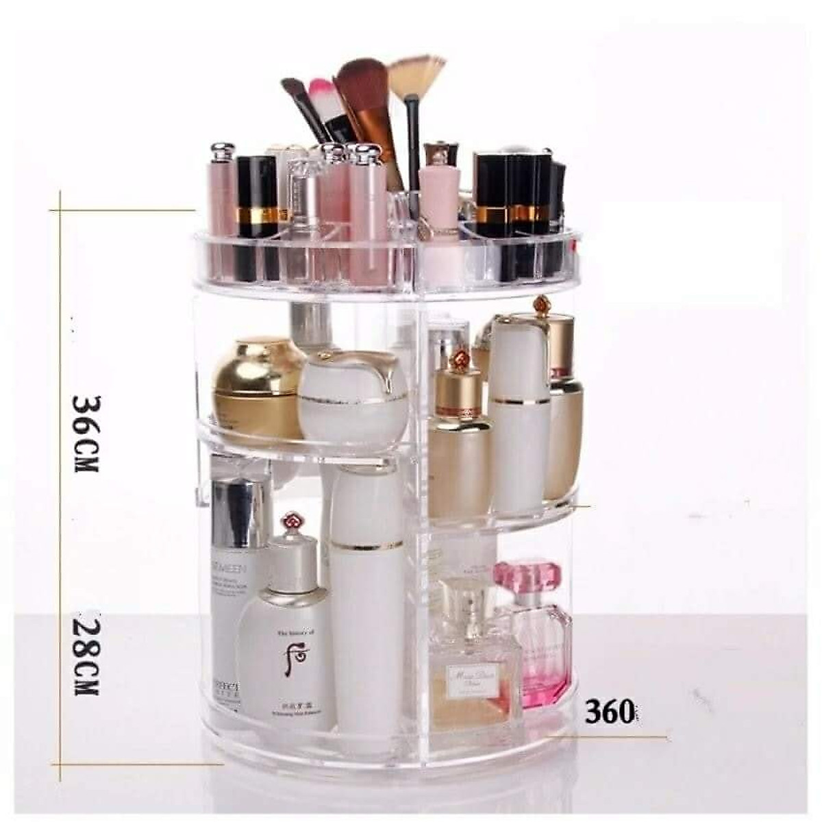 Kệ để mỹ phẩm trụ xoay 360 độ mica trong suốt cao cấp