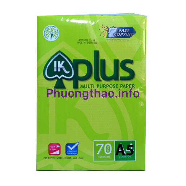 Giấy in IK Plus  A5 ĐL 70, 500 tờ/ram.