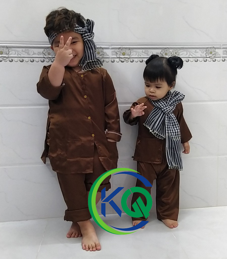 BỘ ĐỒ TRẺ EM - QUẦN ÁO BÀ BA NAM BỘ - MÀU NÂU - VẢI PHI BÓNG