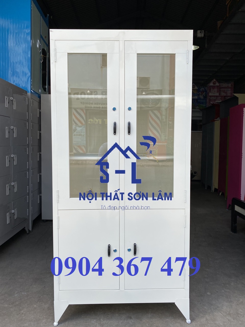 Tủ hồ sơ kính 4 cửa văn phòng sơn dầu màu trắng
