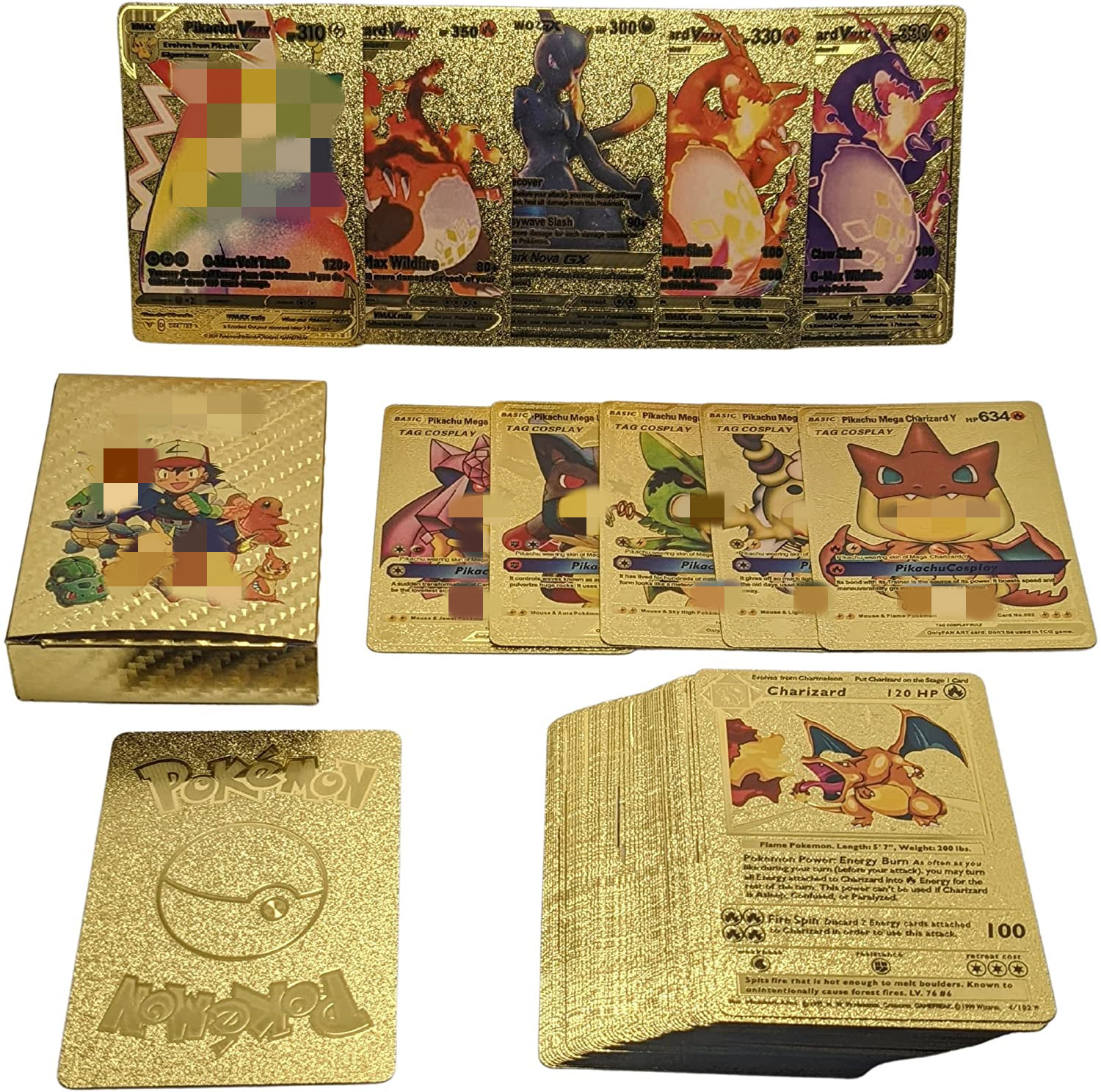 Set 27 - 55  - 110 thẻ bài Pokemon phiên bản tiếng Anh màu Vàng, Bạc, Đen siêu đẹp