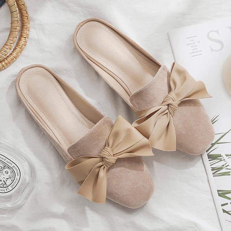 [Mã FASHIONG10 giảm 10k đơn 50k] Giày Mules Nơ Da Lộn Giày Lười Nữ G15