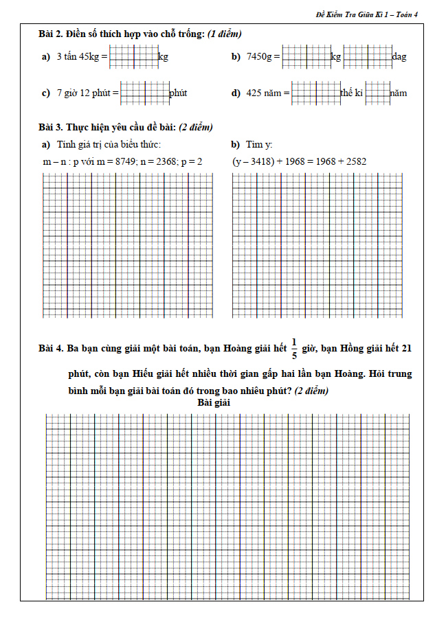 Sách - Đề Kiểm Tra Toán 4 - Học Kì 1 (1 cuốn)