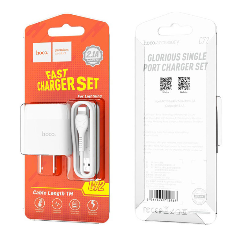 Bộ cáp sạc nhanh 2.1A dây lightning Hoco C72 - Dành Cho iPhone