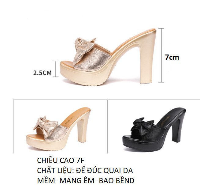 Dép cao gót nơ nhũ 7f