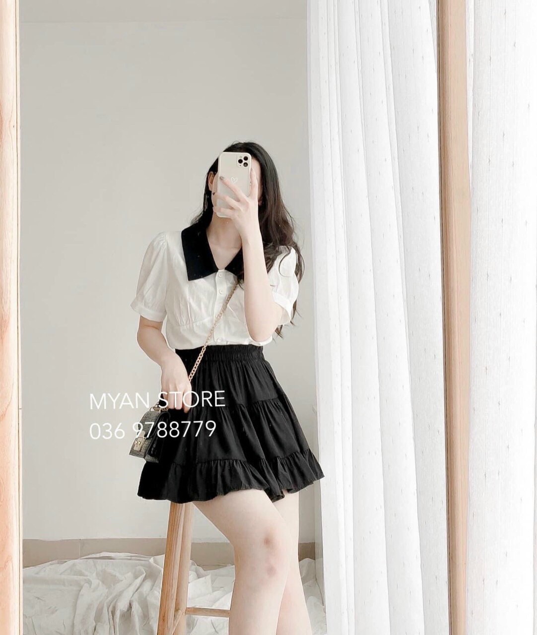 Sét bộ váy ngắn áo sơ mi tay ngắn  + chân váy ngắn trẻ trung TTSA1178