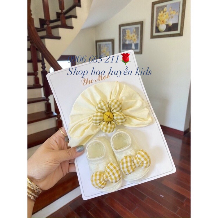 Sét Mũ turban kèm tất cho bé sơ sinh nhiều mẫu chọn lựa phù hợp cho cả bé trai và bé gái 0-12 tháng - Bộ Nón tuban cho bé sơ sinh