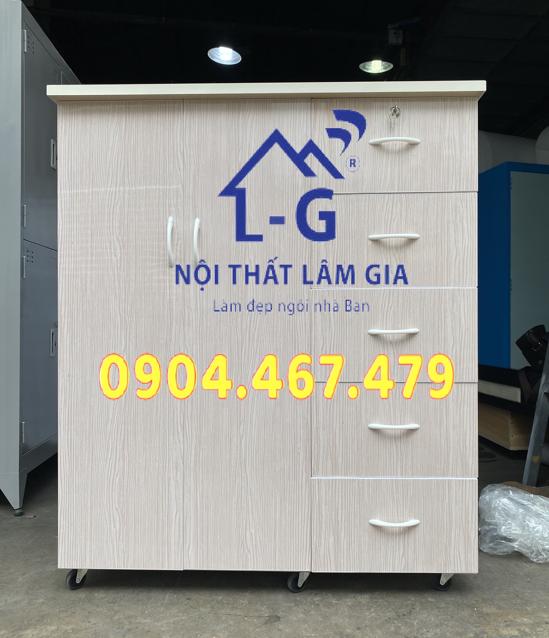 Tủ nhựa 2 cánh 5 hộc kem - tủ nhựa