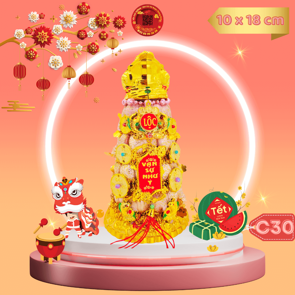 Tháp Tỏi Ông Địa Thần Tài 5 Tầng Cóc May Mắn - TỎI CÁT TƯỜNG