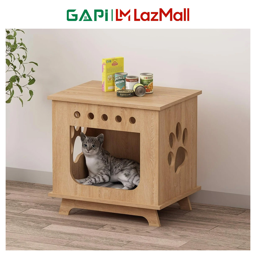 Nhà cho mèo, chuồng mèo gỗ GAPI giá rẻ mẫu cửa ngang, thiết kế hiện đại