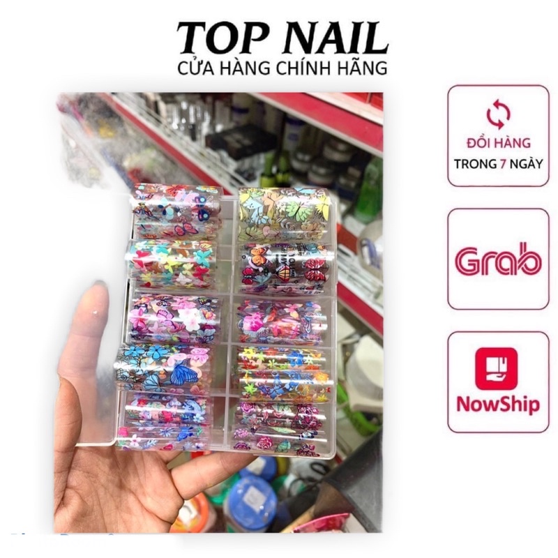 Set foil hình bướm và hoa 10 cuộn trang trí móng