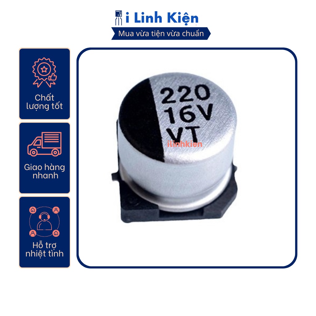 Tụ nhôm 16v 220uf 6.3x7.7mm chính hãng chất lượng tốt