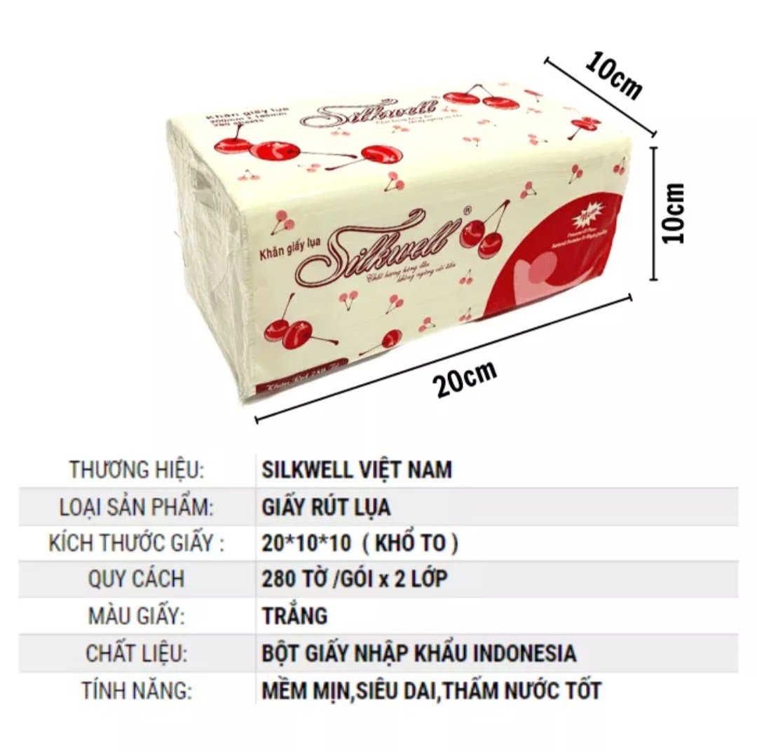 COMBO 5 gói Giấy ăn rút lụa Silkwell Cherry đỏ 280 tờ siêu  mềm mại