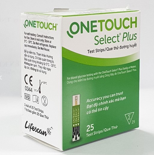 Que Thử Đường Huyết OneTouch Select Plus, Hộp 25 Que, Date Mới