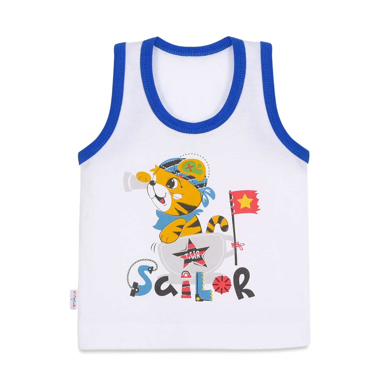 Áo 3 lỗ trắng HELLO BB AL0022 (Viền màu & Hình in ngẫu nhiên)