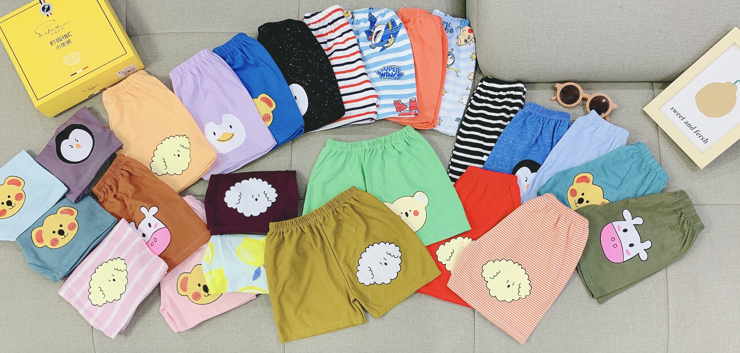 Quần đùi cotton cho bé trai,gái thoáng mát mặc hè (6-16kg)