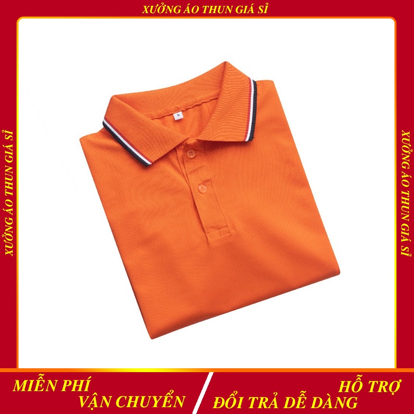Áo Thun Cổ Trụ Vải Cá Sấu Thái 4 chiều màu Cam (Có size người lớn và trẻ em)