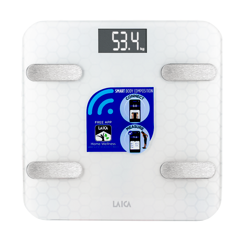 Cân điện tử thông minh Laica PS7011, cân sức khỏe đo 6 chỉ số dùng trong gia đình, hàng chính hãng, cân thông minh sử dụng pin tiểu AA dễ thay thế