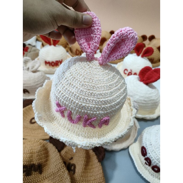 Nón sợi dệt handmade cho bé yêu (gắn tên theo yêu cầu vui lòng ib shop)