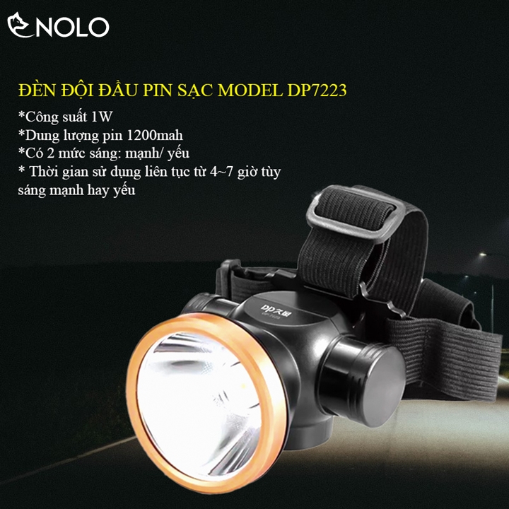 Dp7223 rechargeable battery 1W head light kit 1200mAh battery with 2 bright light