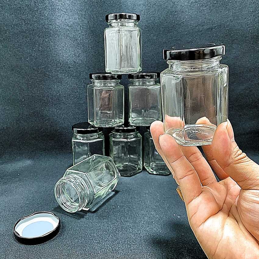 Hexagon pot 100ml – Black tin cap - combo 8 pots/jars