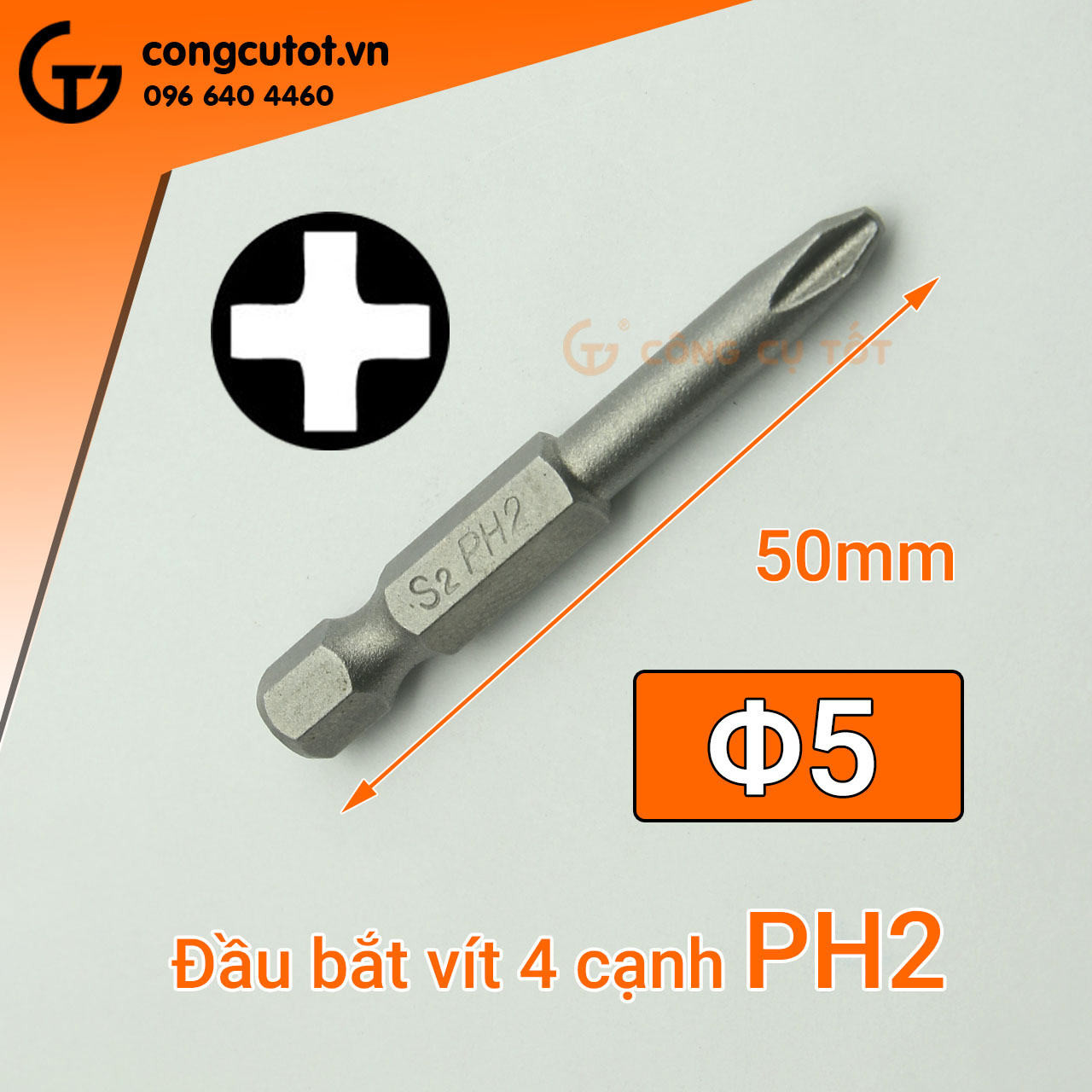 Đầu bắt vít 4 cạnh PH2 chuôi lục dài 50mm, 65mm, 75mm