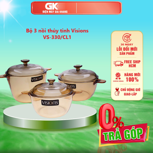 Bộ 3 nồi thủy tinh Visions VS-330/CL1 - GIAO TOÀN QUỐC - FREESHIP HCM