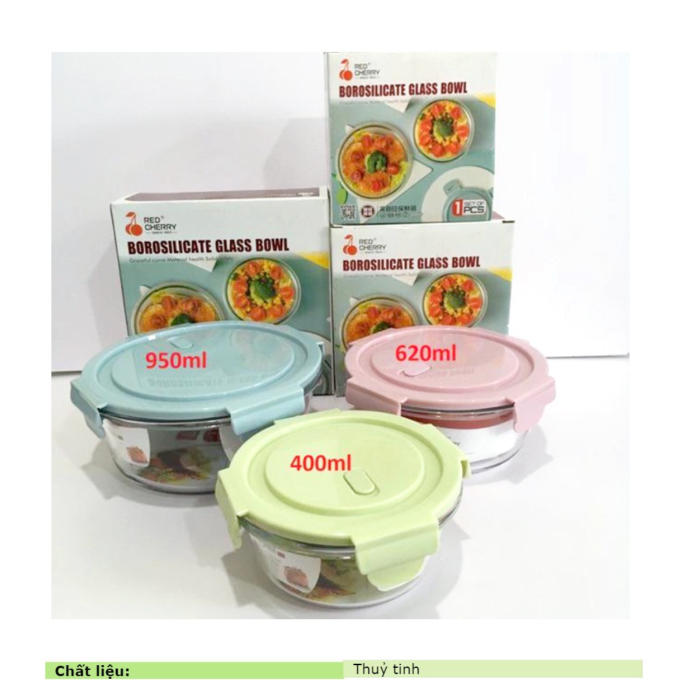 Hộp cơm thủy tinh tròn 400ml,620ml,950ml đựng thực phẩm cao cấp đa năng có nắp hút chân không