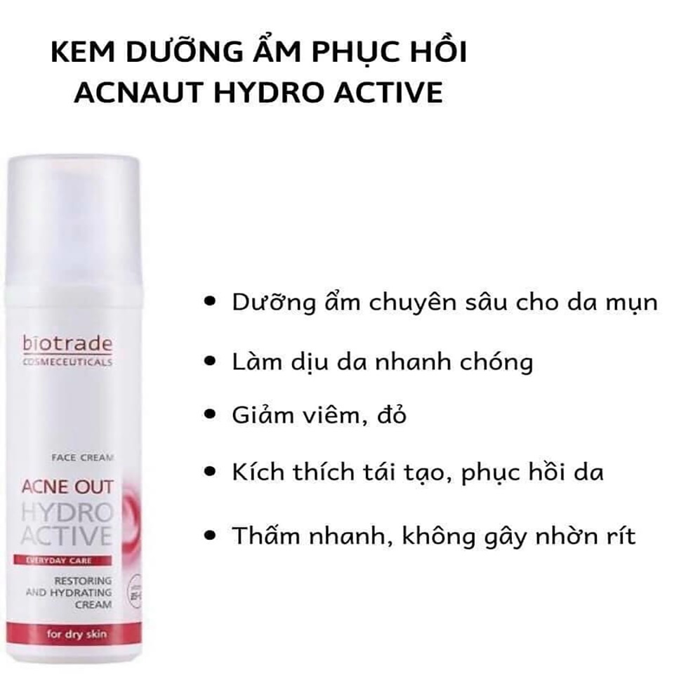 Kem dưỡng ẩm Biotrade Acnaut Hydro Active Cream phục hồi, làm dịu làn da sau mụn 60ml - DuocmyphamDrAn