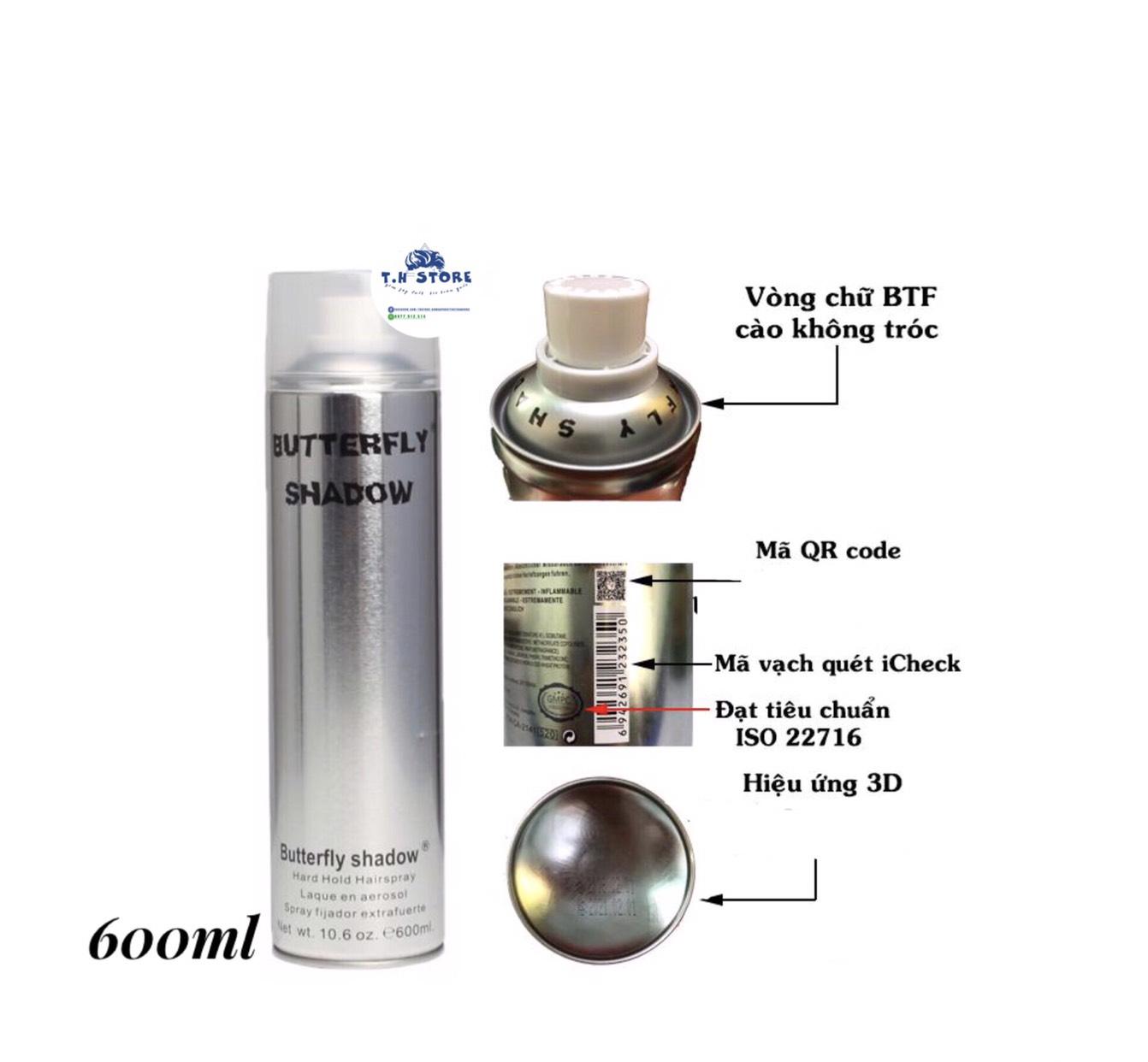 gôm xịt Butterfly Shadow 600ml giữ nếp tóc giá rẻ