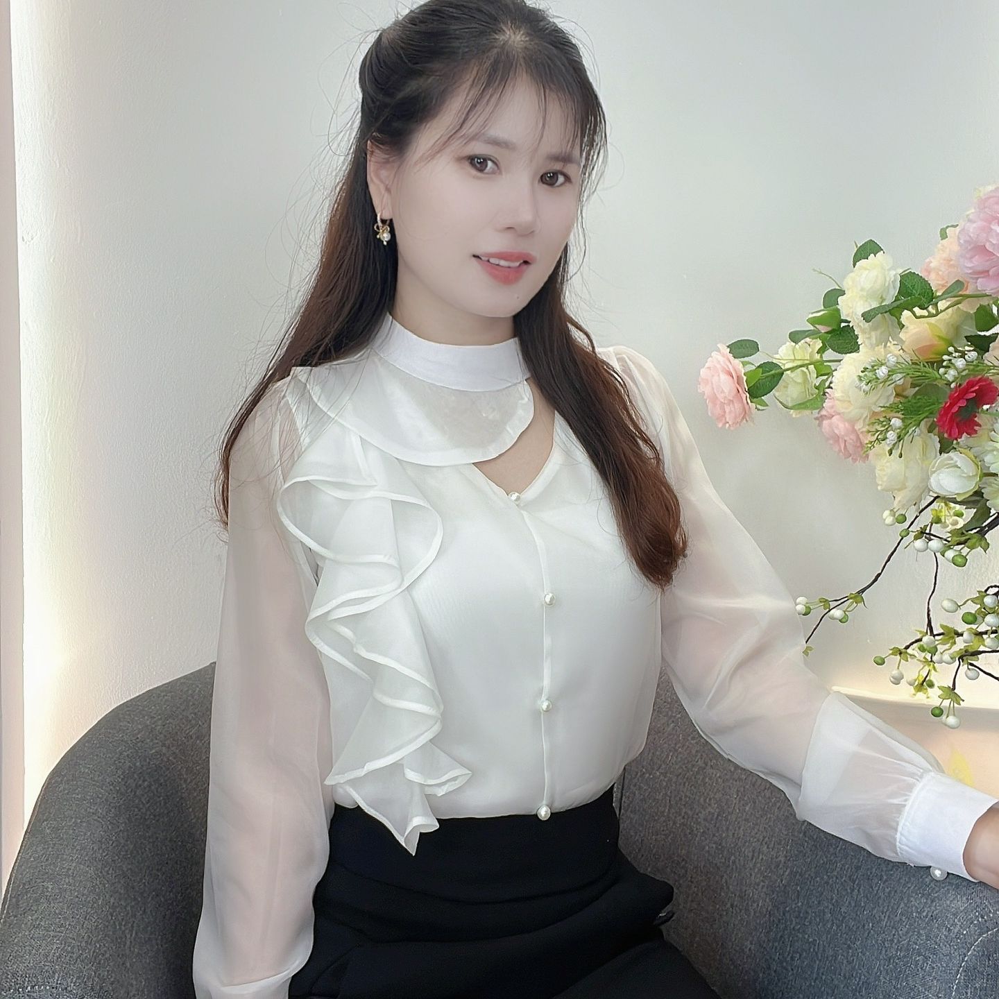 AN32- ÁO KIỂU CÔNG SỞ BÈO 1 BÊN
