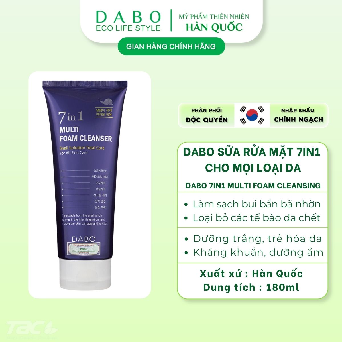 Sữa Rửa Mặt Cao Cấp 7 Tác Dụng DABO Multi Foam Cleanser 180ml