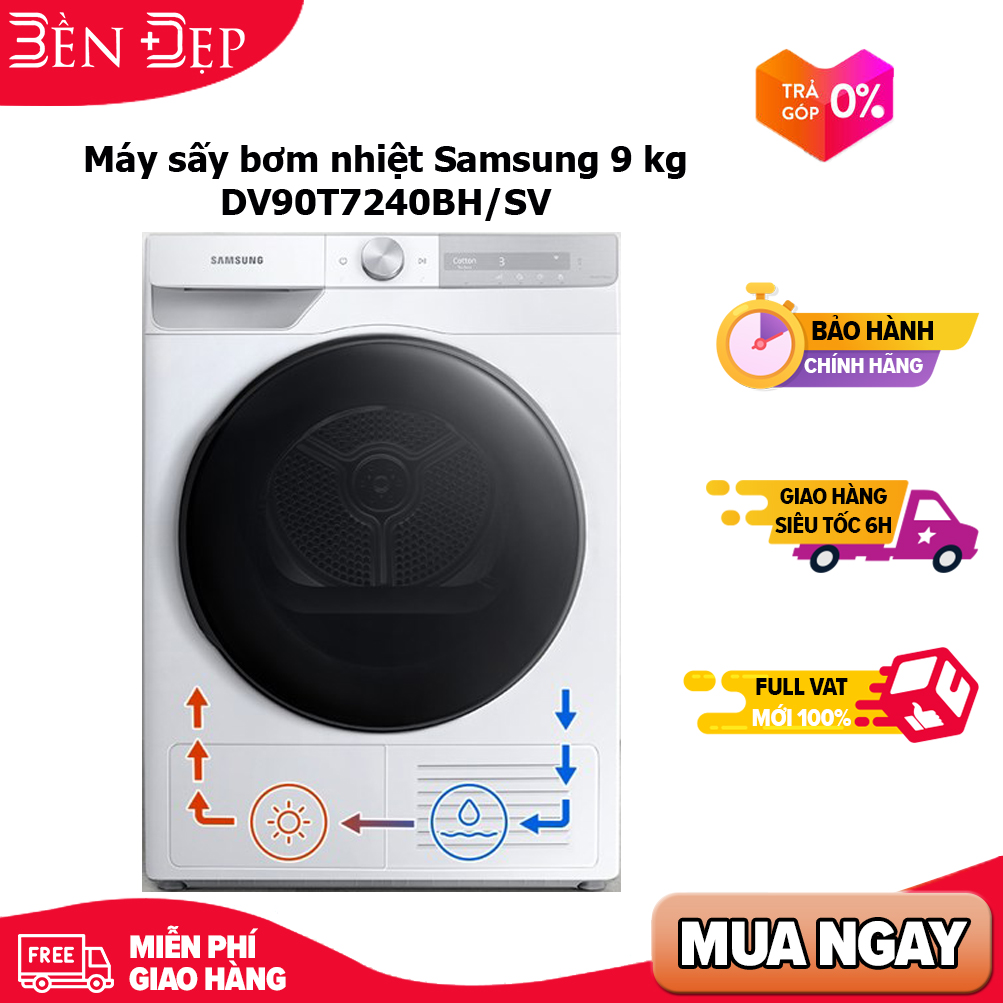 [TRẢ GÓP 0%] Máy sấy bơm nhiệt Samsung 9 kg DV90T7240BH/SV (Giá áp dụng giao tại HN, HCM& các tỉnh liên hệ shop)