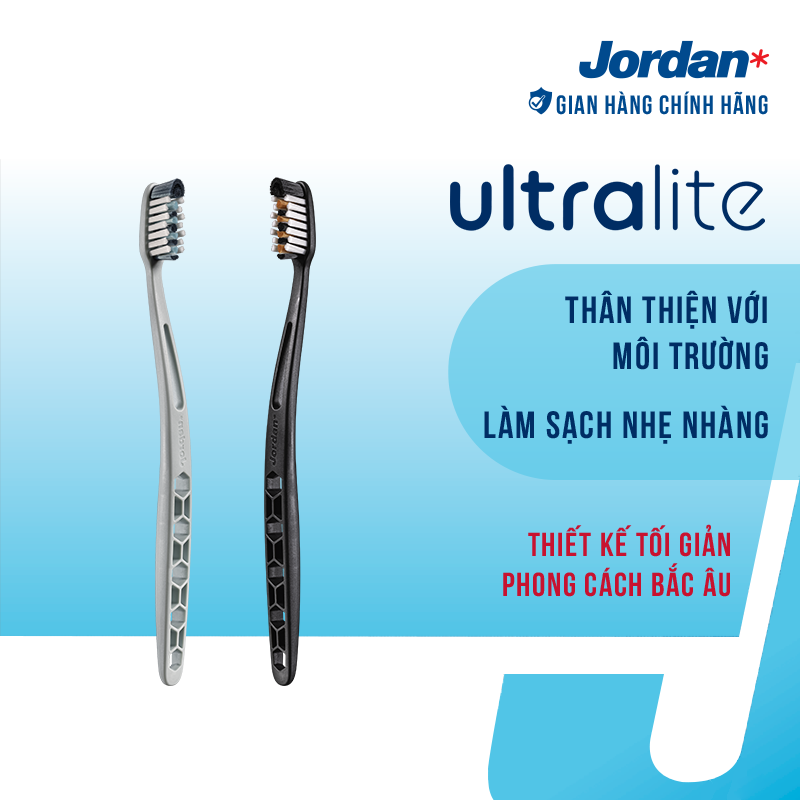 Bộ 2 Bàn chải Jordan Ultralite lông siêu mềm bảo vệ nướu nhạy cảm, xuất xứ Na Uy