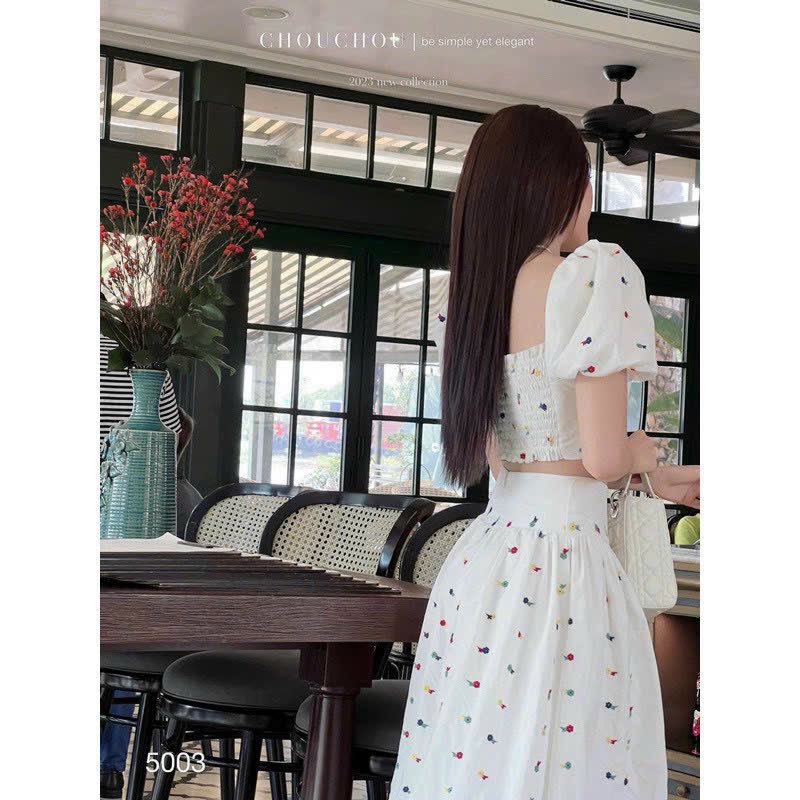 Set đồ nữ áo yếm croptop kèm chân váy midi dáng dài xòe, set bộ nữ váy maxi đi biển dự tiệc dáng dài xòe cổ yếm hàn quốc