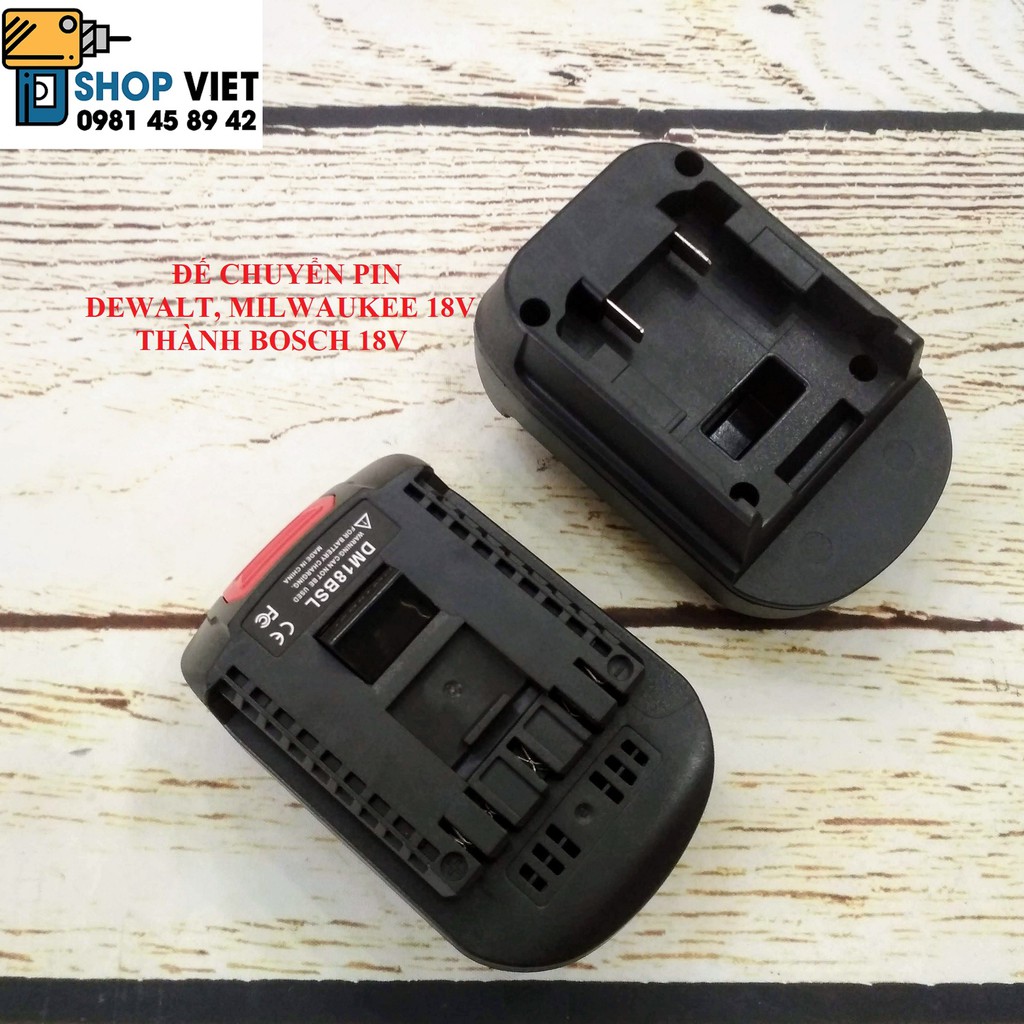 SV Đế chuyển pin Dewalt, Milwaukee 18V thành pin Bos.ch 18V