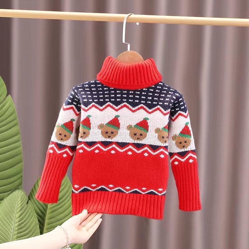 Áo len cổ lọ hoạ tiết Giáng sinh Noel màu đỏ & trắng cho bé trai & bé gái