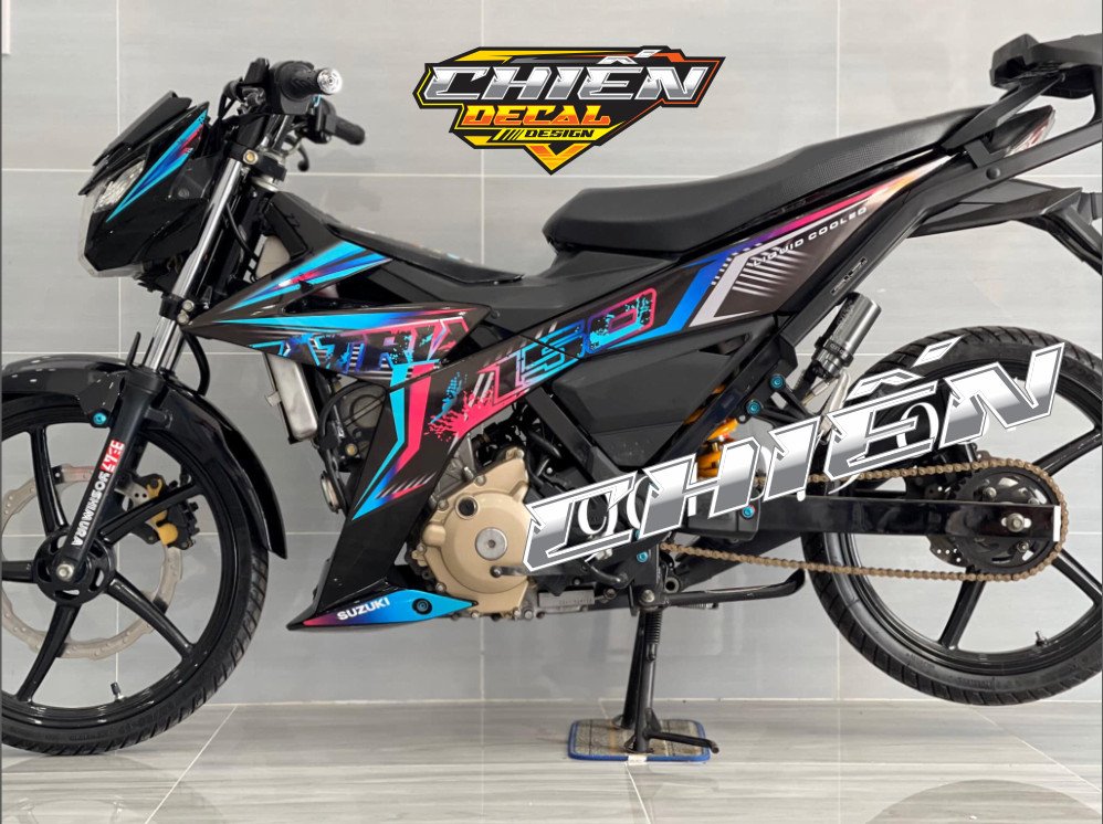 tem rời satria-raider mẫu tem chế 7 màu xe đen (tem 3 lớp )