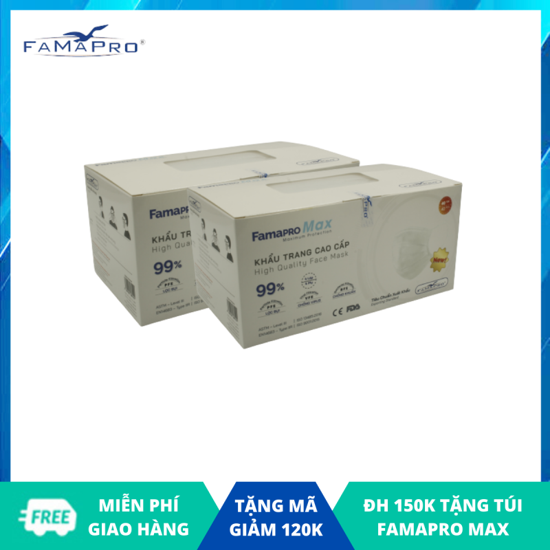 Combo 2 hộp khẩu trang y tế cao cấp 4 lớp Famapro Max kháng khuẩn (40 cái / Hộp) nhập khẩu