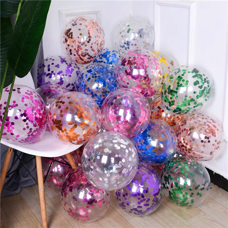 Bóng cao su trong suốt lồng nhũ sequin size 12inch 30cm