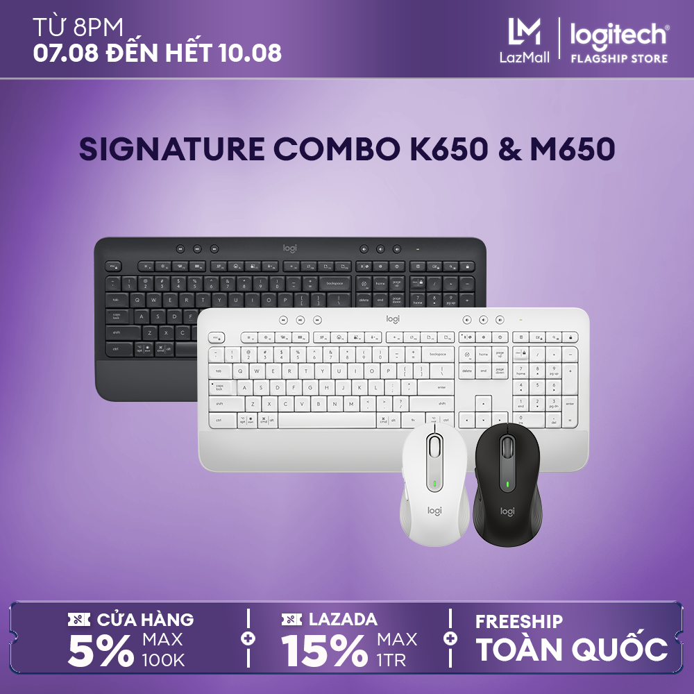 Combo Bàn phím Logitech K650 & Chuột Logitech M650 - Bluetooth, USB Bolt