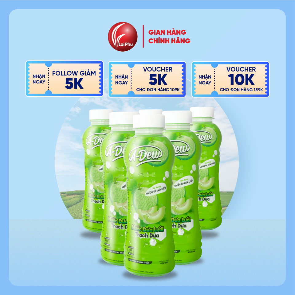 Nước Dưa Lưới Thạch Dừa A-Dew Chai 450ml - Thùng 24 Chai