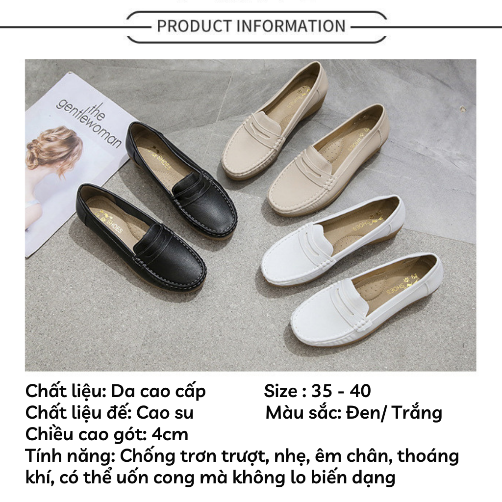 Giày Lười Độn Đế Nữ, Giày Moca Nữ Chất Liệu Da Cao Cấp