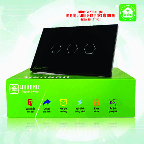 Công Tắc Hunonic Wifi 3 nút Màu Đen